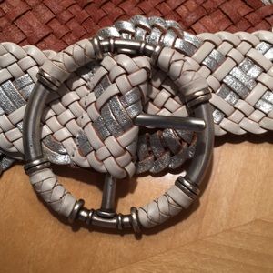 Linea Pelle Silver Metallic and White Braid Belt